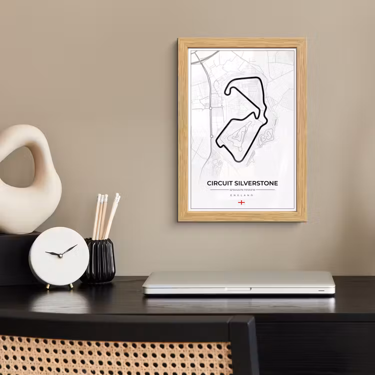 Poster met lijst - Racing - Engeland - Racebaan - Circuit - Silverstone - Wit — 2