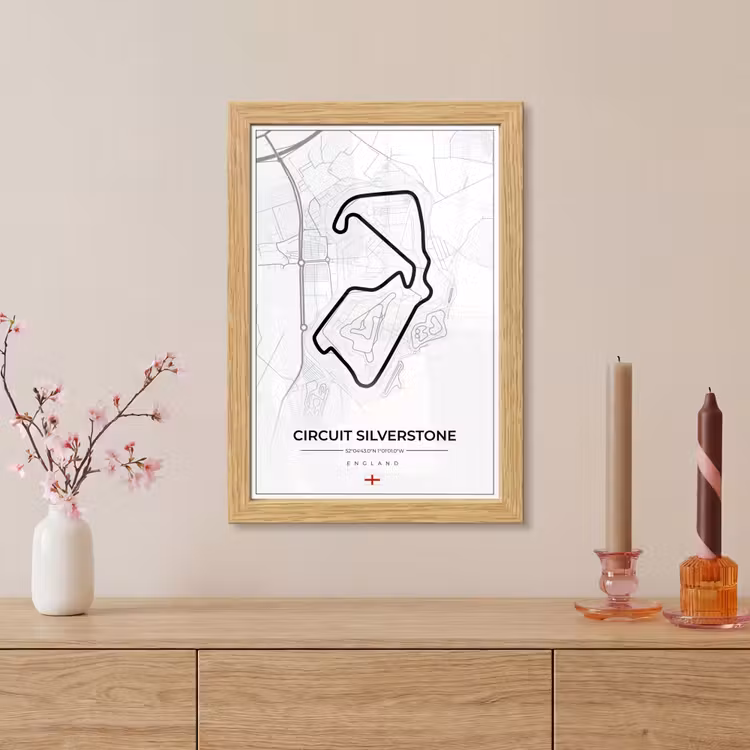 Poster met lijst - Racing - Engeland - Racebaan - Circuit - Silverstone - Wit — 5