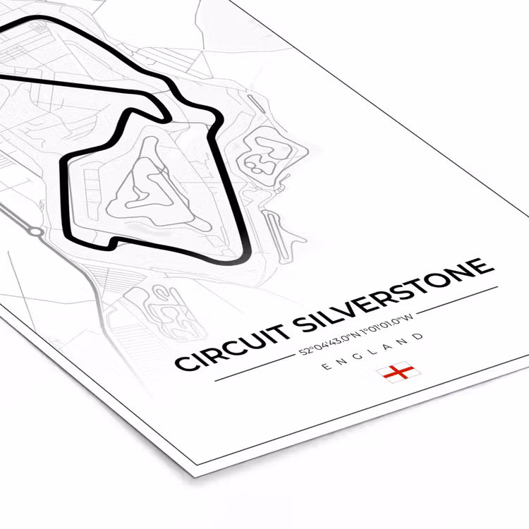 Poster met lijst - Racing - Engeland - Racebaan - Circuit - Silverstone - Wit — 7