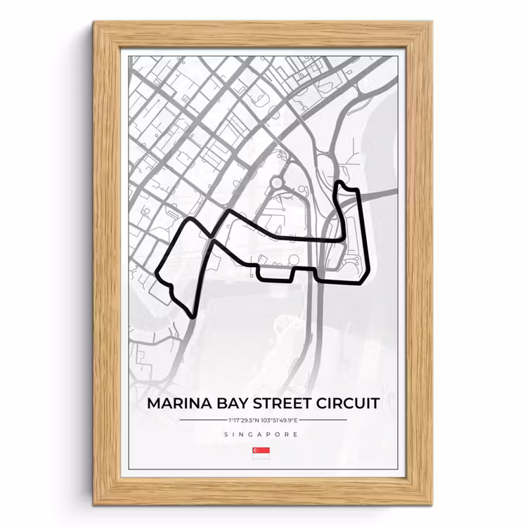 Poster met lijst - Racing - Sport - Racebaan - Singapore - Marina Bay Street Circuit - Wit — 1