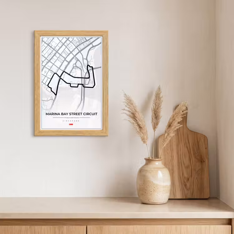 Poster met lijst - Racing - Sport - Racebaan - Singapore - Marina Bay Street Circuit - Wit — 3