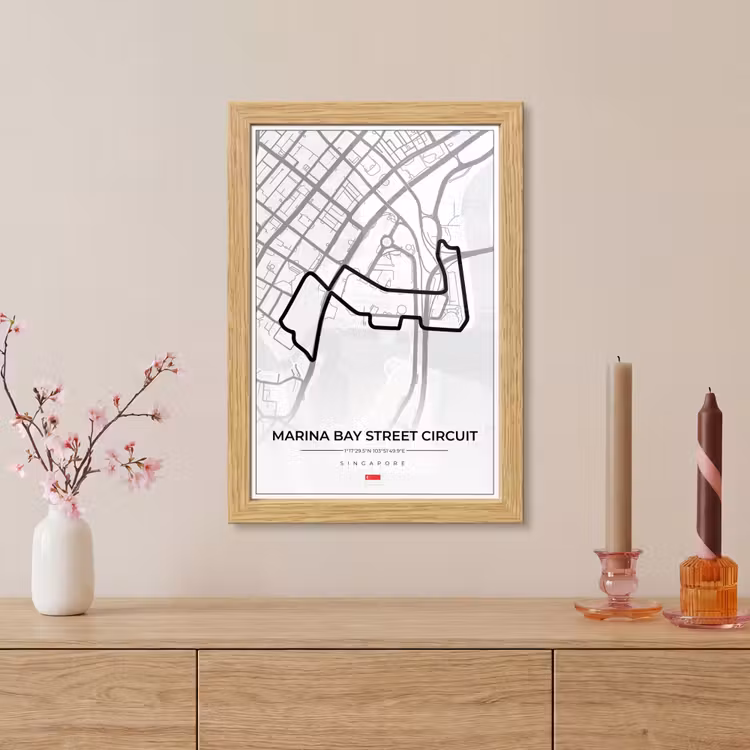 Poster met lijst - Racing - Sport - Racebaan - Singapore - Marina Bay Street Circuit - Wit — 5