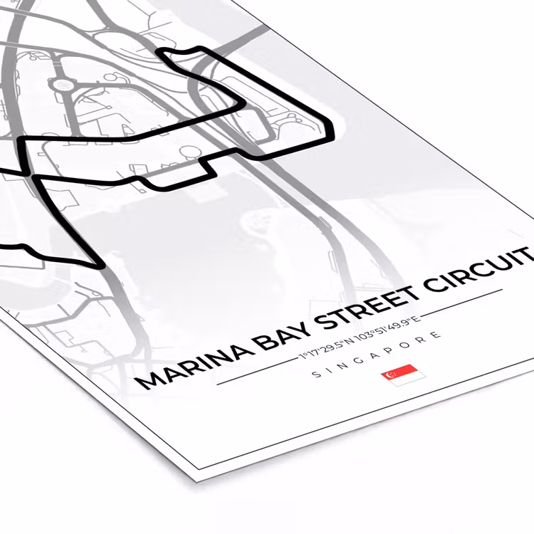 Poster met lijst - Racing - Sport - Racebaan - Singapore - Marina Bay Street Circuit - Wit — 7