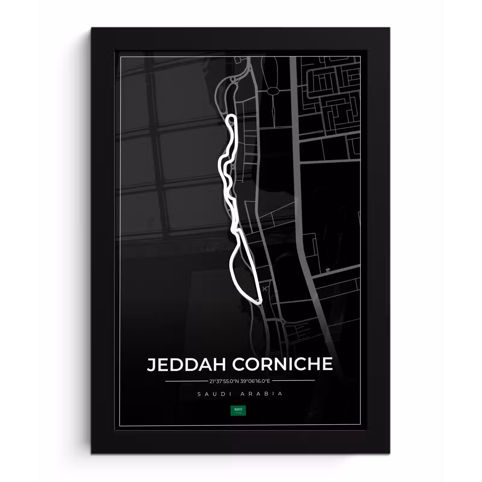 Poster met lijst - Racebaan - Sport - Saudi Arabië - Formule 1 - Jeddah Corniche Circuit - Zwart — 1