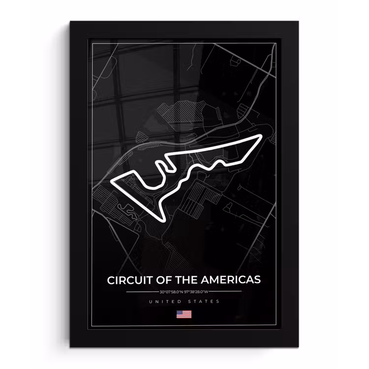 Poster met lijst - Amerika - Racebaan - Formule 1 - Circuit of the Americas - Racing - Zwart — 1