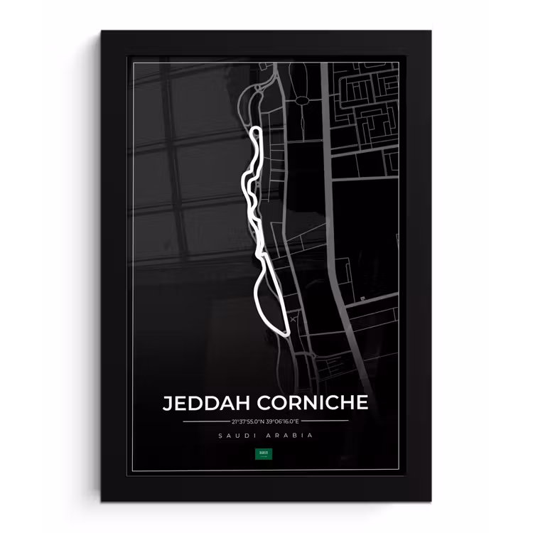 Poster met lijst - Racebaan - Sport - Saudi Arabië - Formule 1 - Jeddah Corniche Circuit - Zwart — 1