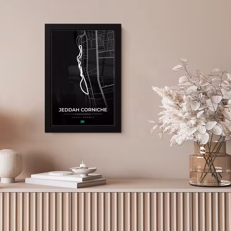 Poster met lijst - Racebaan - Sport - Saudi Arabië - Formule 1 - Jeddah Corniche Circuit - Zwart — 5