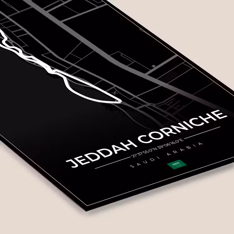 Poster met lijst - Racebaan - Sport - Saudi Arabië - Formule 1 - Jeddah Corniche Circuit - Zwart — 7