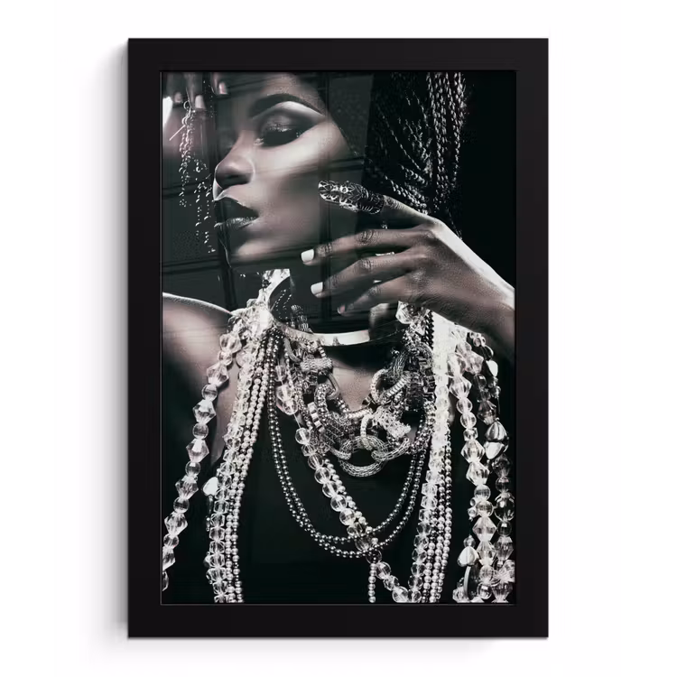 Poster met lijst - Sieraden - Vrouw - Ring - Zwart - Wit - Luxe — 1