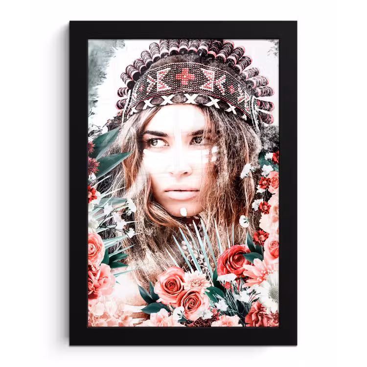 Poster met lijst - Vrouw - Bloemen - Indianentooi - Rozen - Bloemen — 1