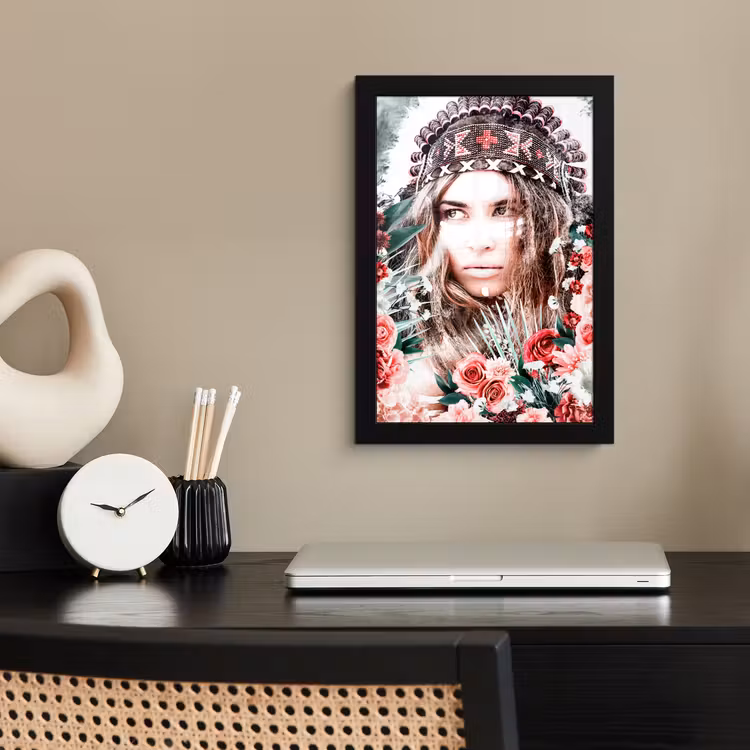 Poster met lijst - Vrouw - Bloemen - Indianentooi - Rozen - Bloemen — 2