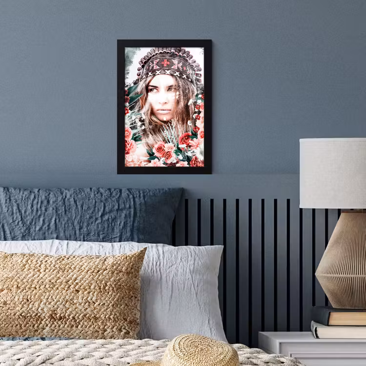 Poster met lijst - Vrouw - Bloemen - Indianentooi - Rozen - Bloemen — 3
