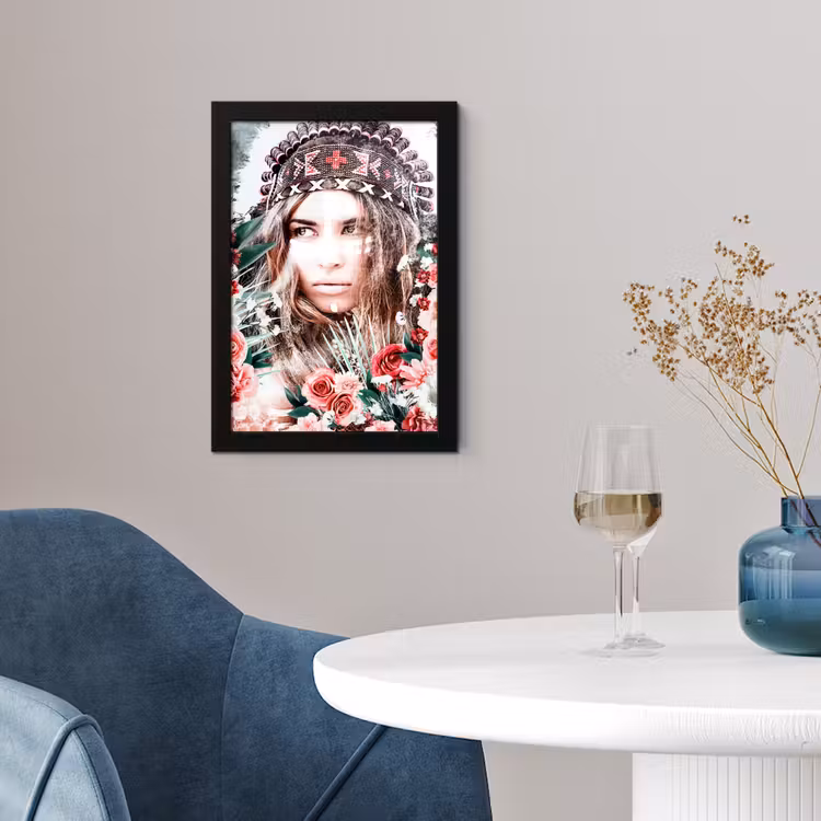 Poster met lijst - Vrouw - Bloemen - Indianentooi - Rozen - Bloemen — 4