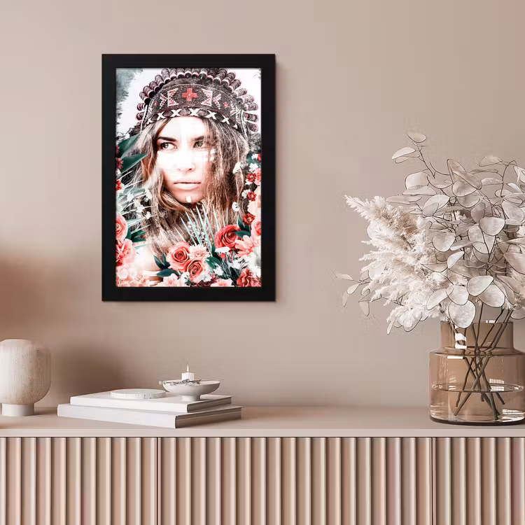 Poster met lijst - Vrouw - Bloemen - Indianentooi - Rozen - Bloemen — 5