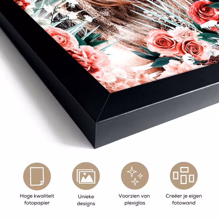 Poster met lijst - Vrouw - Bloemen - Indianentooi - Rozen - Bloemen — 6