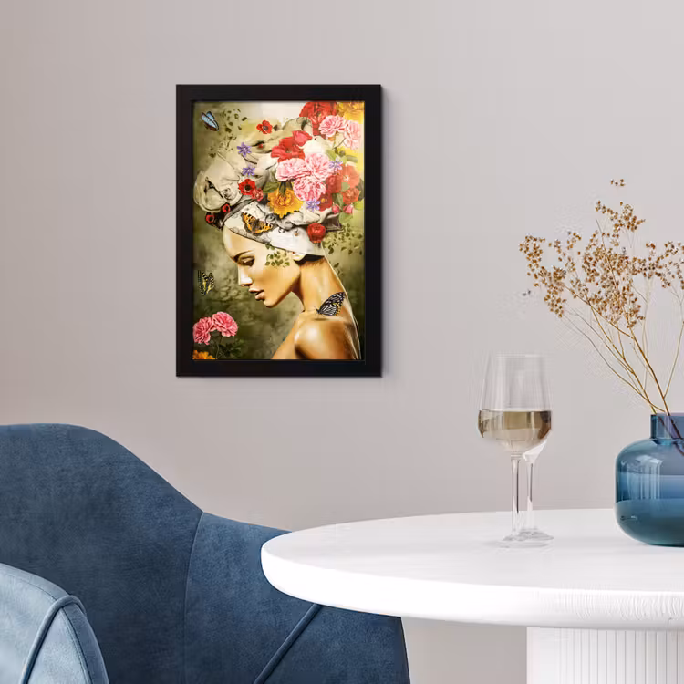 Poster met lijst - Vrouw - Bloemen - Kleuren - Vlinders - Rozen - Hoofddoek — 4
