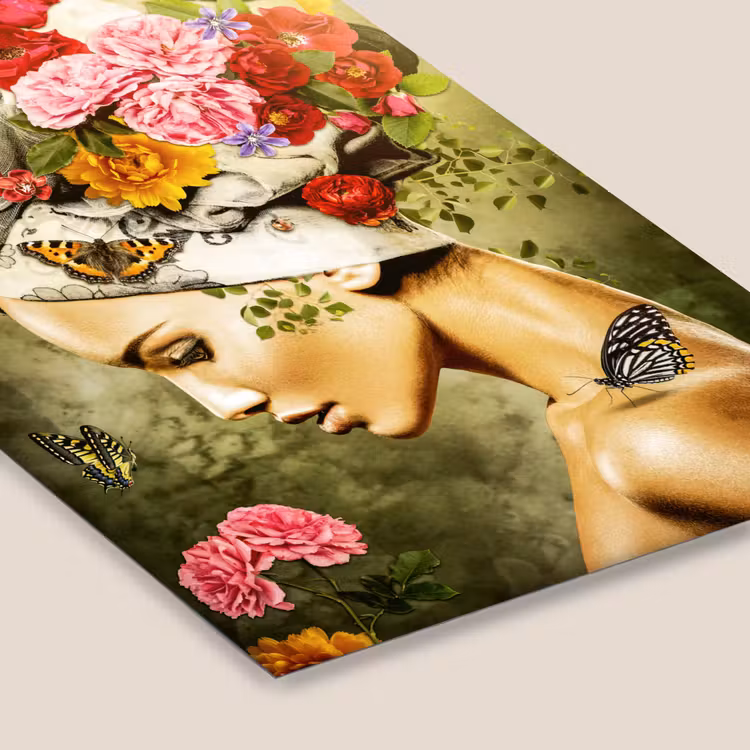 Poster met lijst - Vrouw - Bloemen - Kleuren - Vlinders - Rozen - Hoofddoek — 7