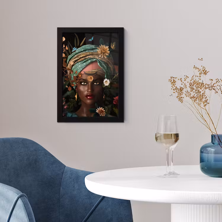 Poster met lijst - Vrouw - Bloemen - Vlinders - Planten - Sieraden - Luxe — 4