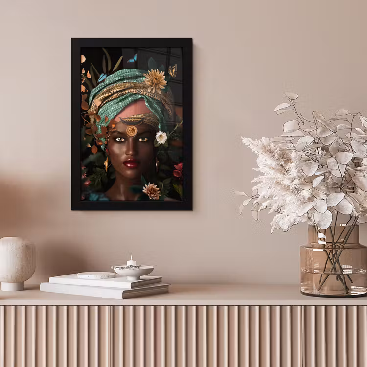 Poster met lijst - Vrouw - Bloemen - Vlinders - Planten - Sieraden - Luxe — 5