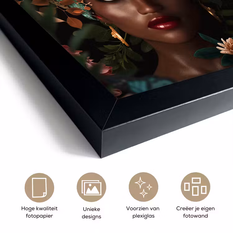 Poster met lijst - Vrouw - Bloemen - Vlinders - Planten - Sieraden - Luxe — 6