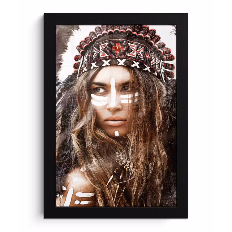 Poster met lijst - Vrouw - Indianentooi - Veren - Strepen — 1