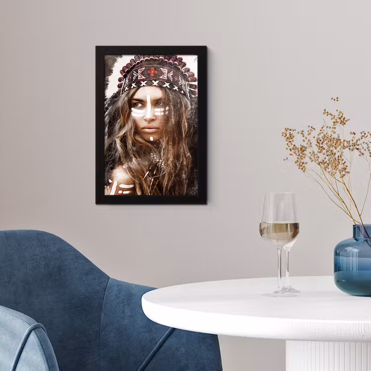Poster met lijst - Vrouw - Indianentooi - Veren - Strepen — 4