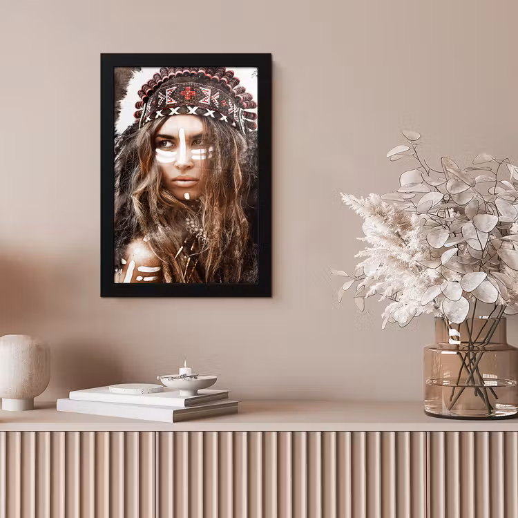 Poster met lijst - Vrouw - Indianentooi - Veren - Strepen — 5