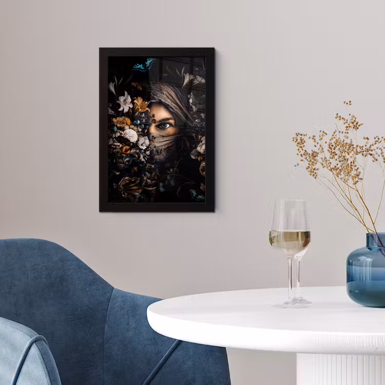 Poster met lijst - Vrouw - Luxe - Bloemen - Vlinder - Portret — 4