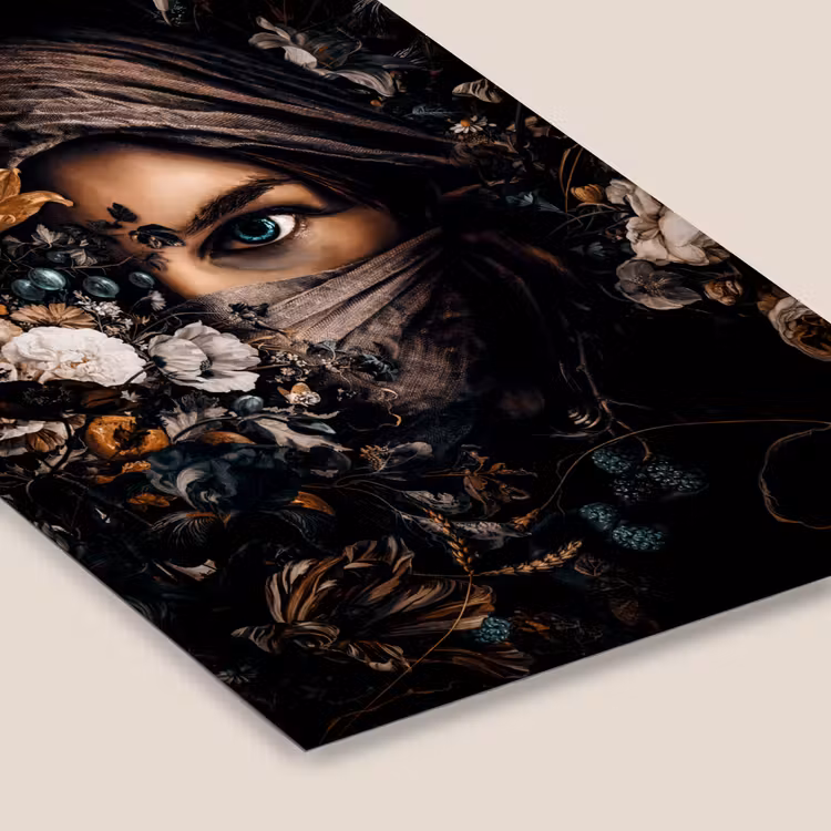 Poster met lijst - Vrouw - Luxe - Bloemen - Vlinder - Portret — 7