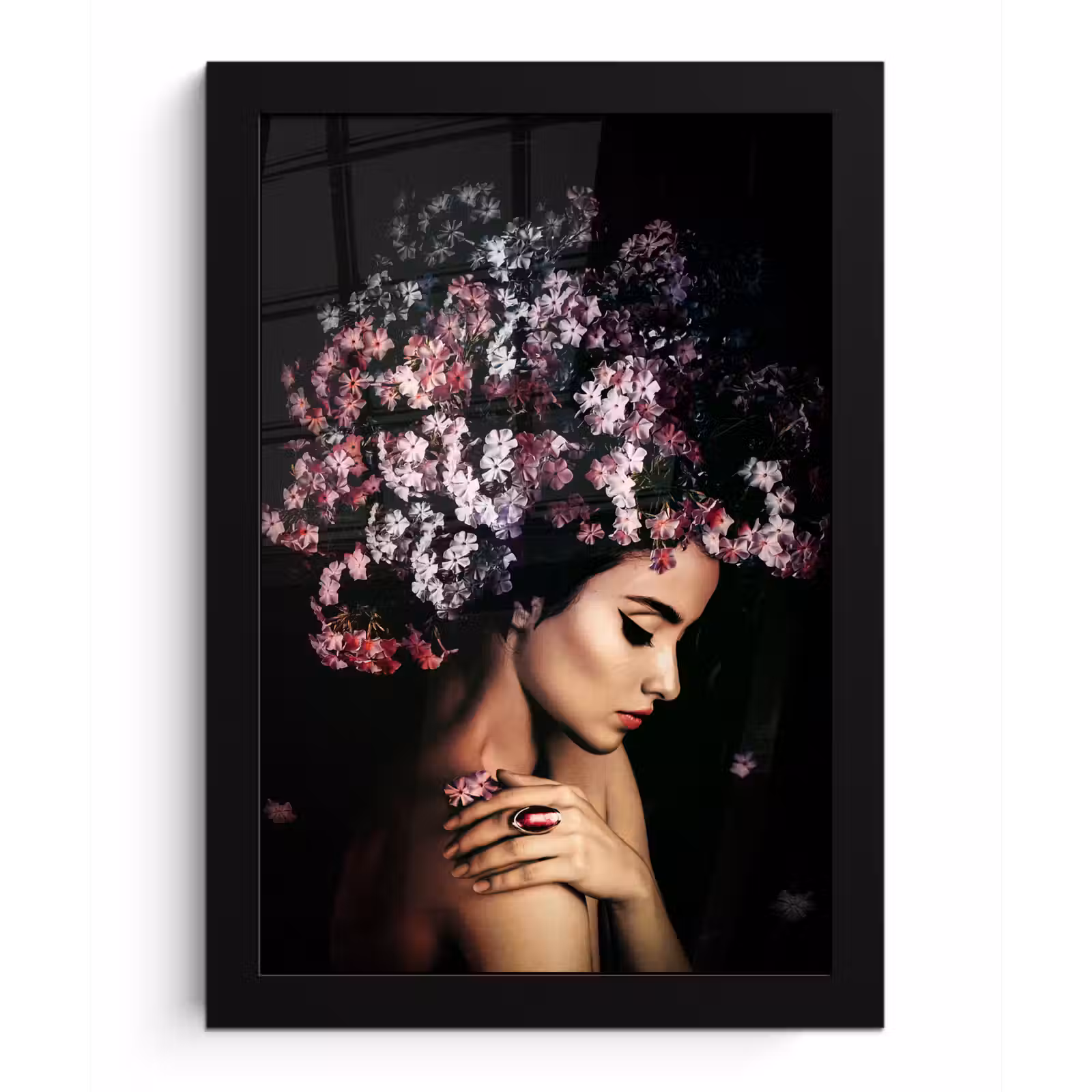Poster met lijst - Bloesem - Vrouw - Roze - Bloemen - Luxe — 1