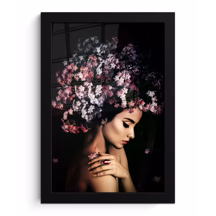 Poster met lijst - Bloesem - Vrouw - Roze - Bloemen - Luxe — 1