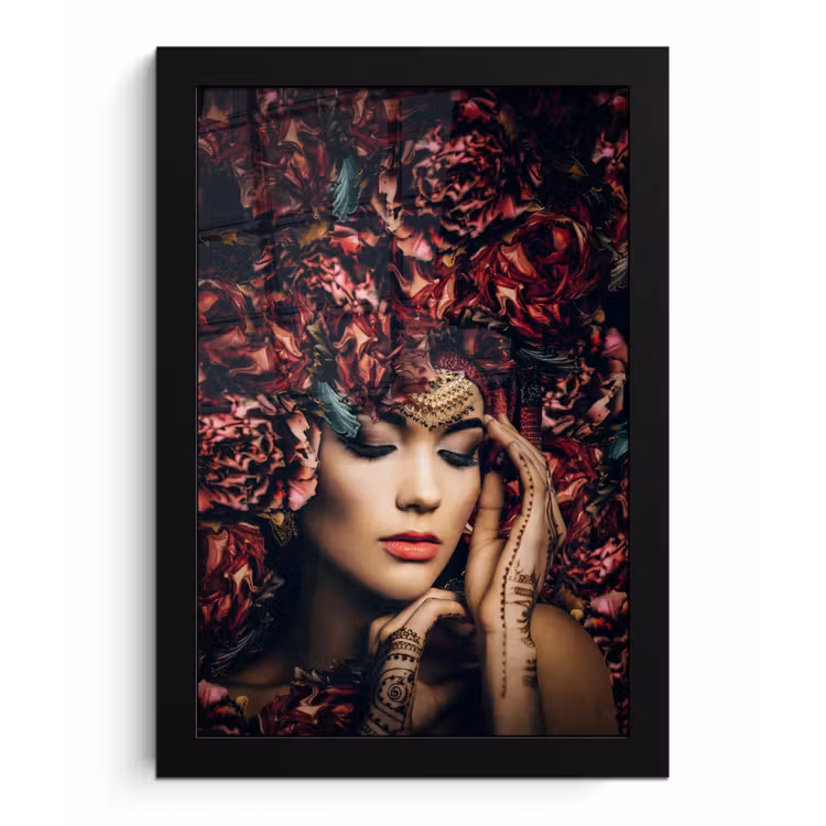 Poster met lijst - Vrouw - Bloemen - Henna - Portret — 1