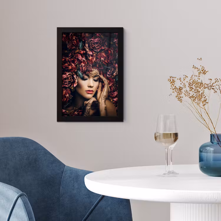 Poster met lijst - Vrouw - Bloemen - Henna - Portret — 4