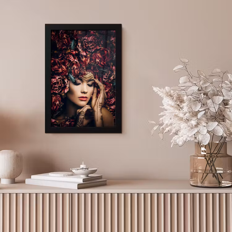 Poster met lijst - Vrouw - Bloemen - Henna - Portret — 5