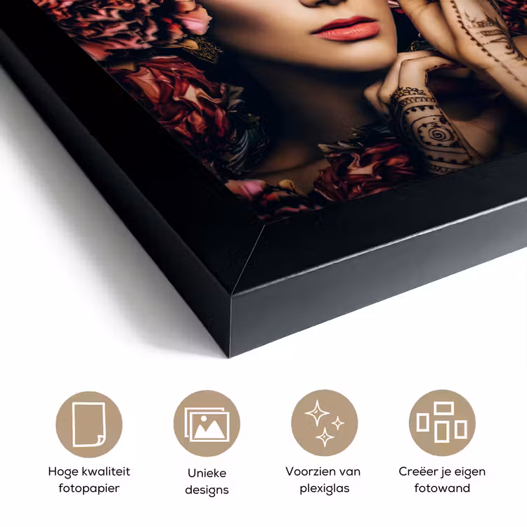Poster met lijst - Vrouw - Bloemen - Henna - Portret — 6