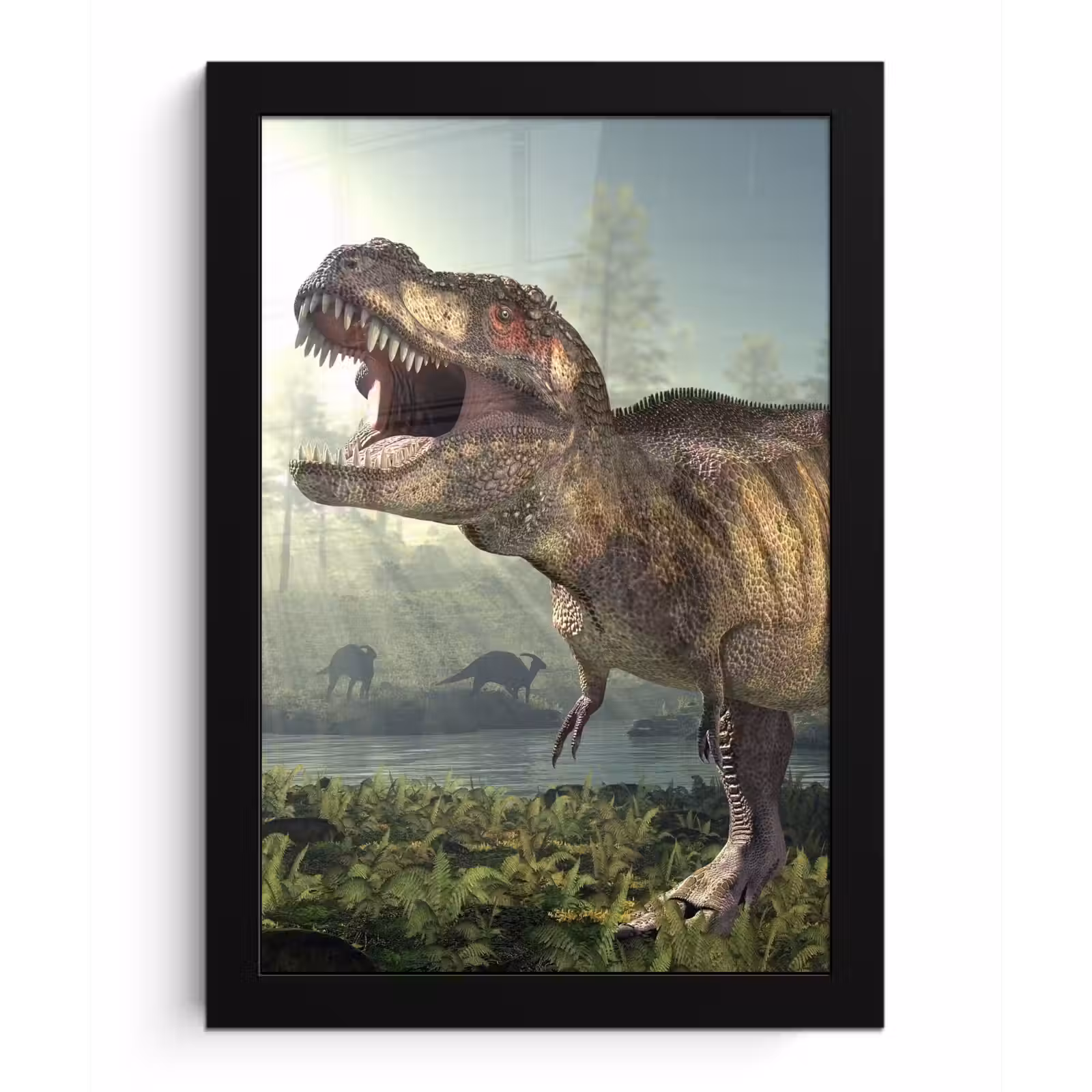 Poster met lijst - Dino - Gras - Tekening - Kinderen - Jongens — 1