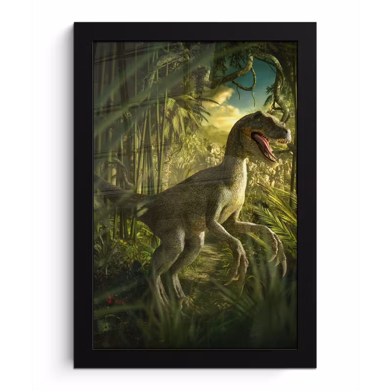 Poster met lijst - Dinosaurus - Planten - Groen - Illustratie - Kinderen - Jongens — 1