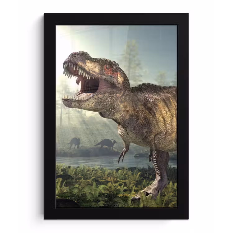 Poster met lijst - Dino - Gras - Tekening - Kinderen - Jongens — 1