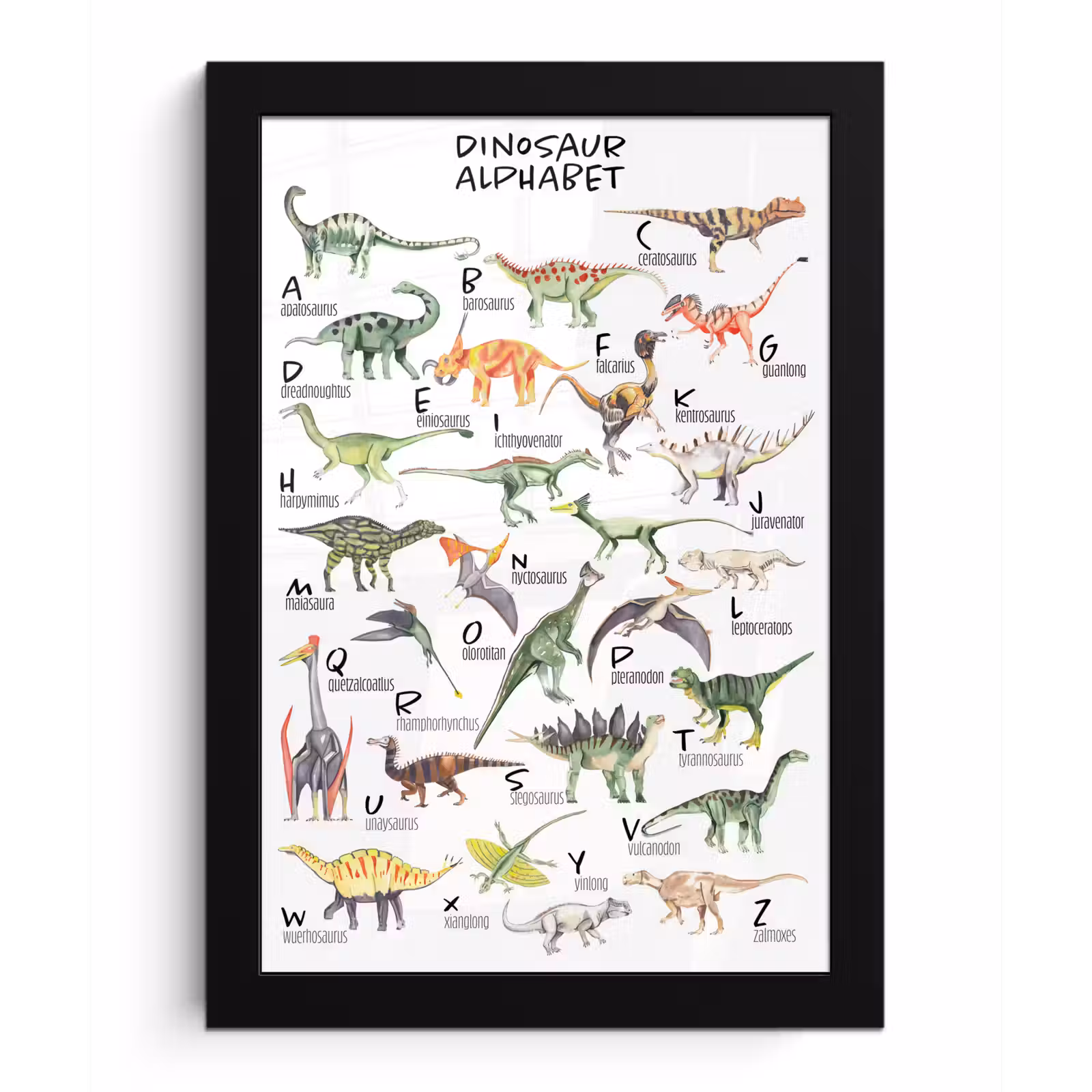 Poster met lijst - Alfabet - Dinosaurus - Jongens - Meisjes - Kinderen - Educatief — 1