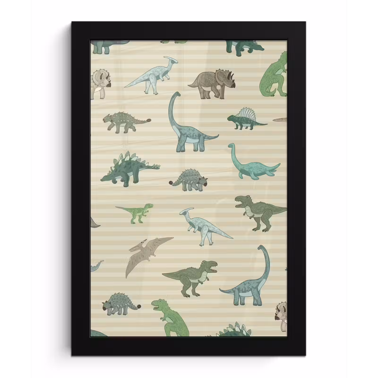 Poster met lijst - Dinosaurus - Bruin - Groen - Jongens - Meisjes - Kinderen — 1