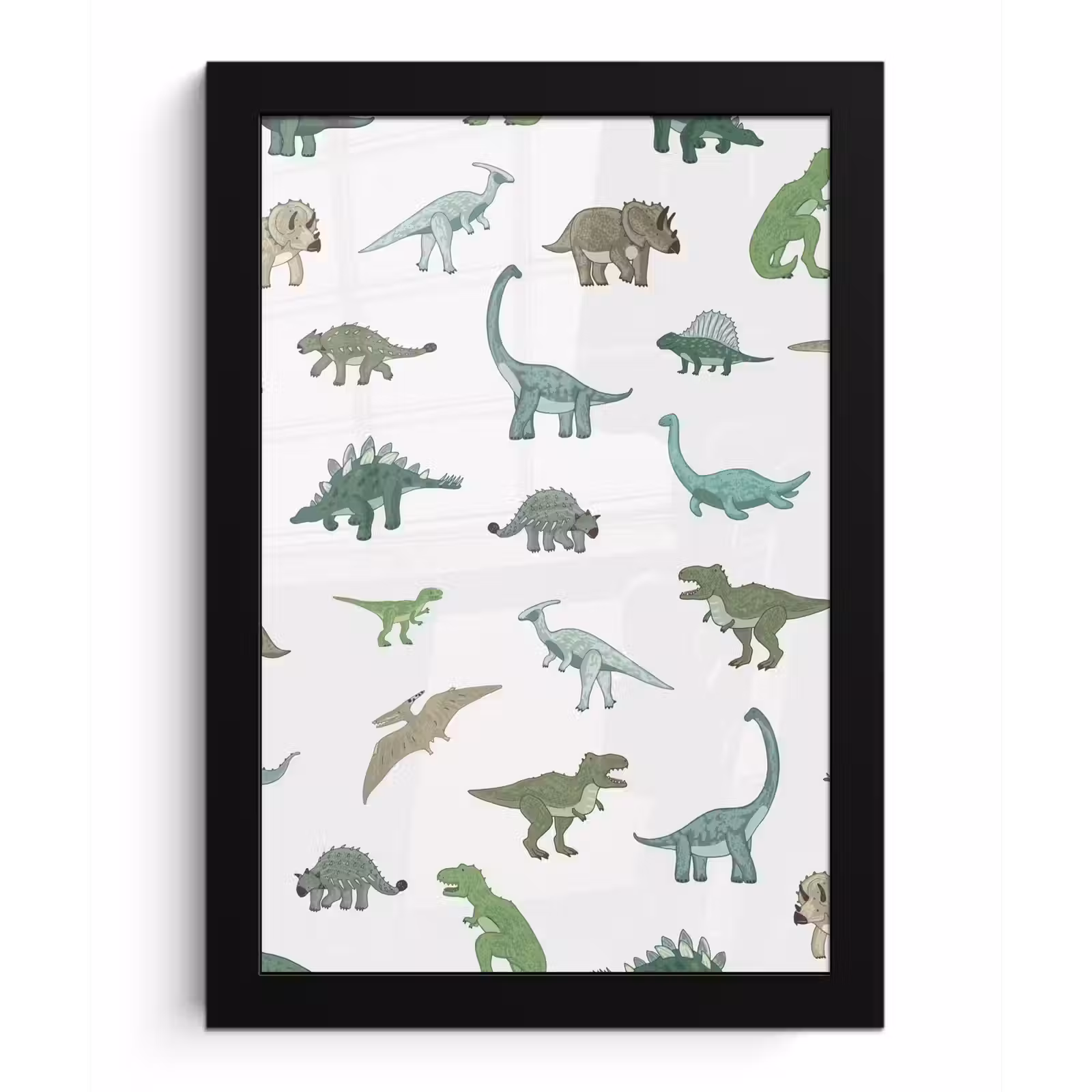 Poster met lijst - Dinosaurus - Groen - Jongens - Bruin - Kind - Patronen — 1