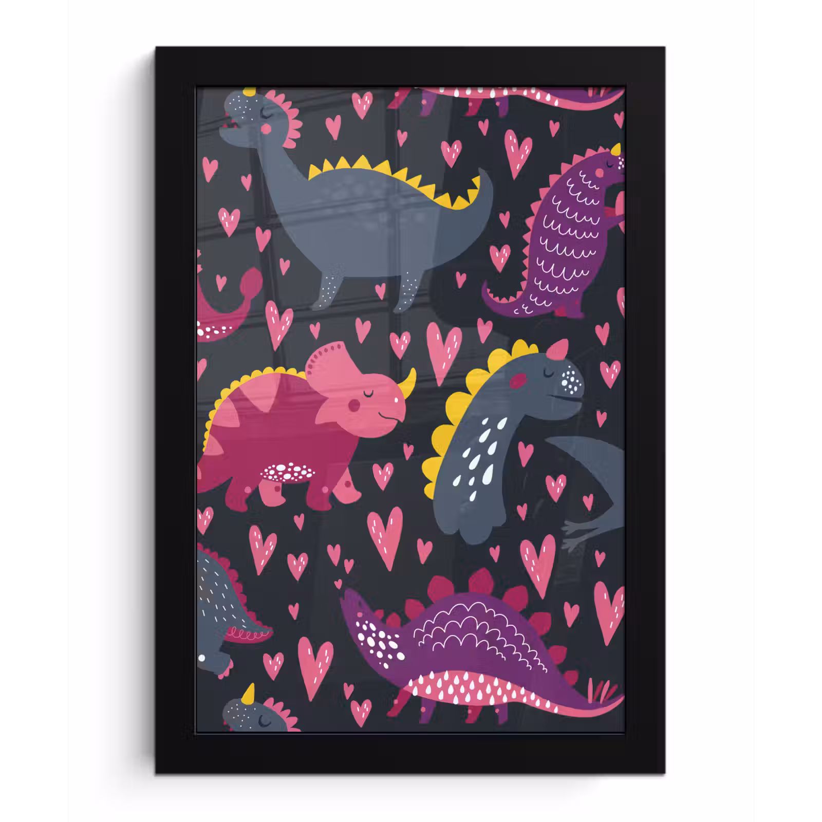 Poster met lijst - Dinosaurus - Kind - Patronen - Roze - Meisjes — 1