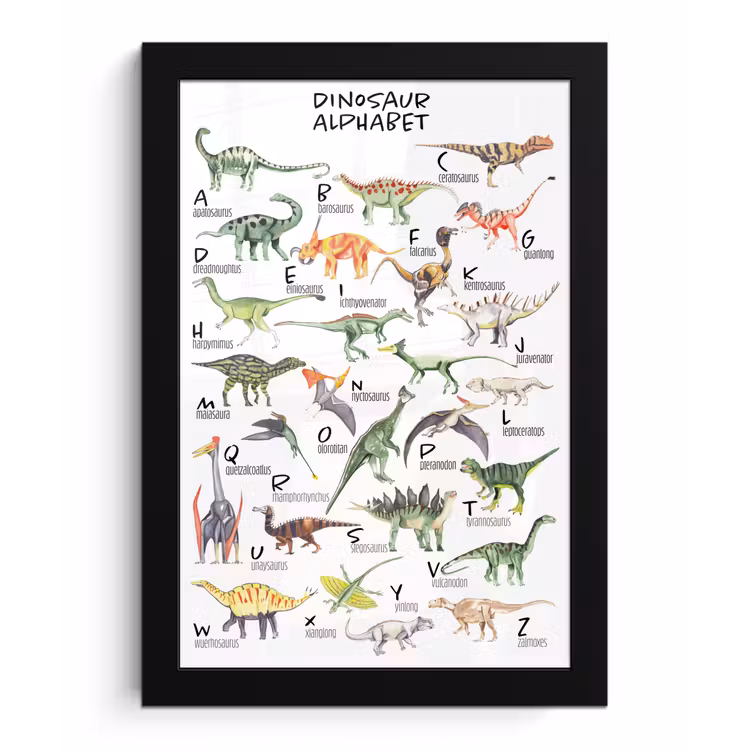 Poster met lijst - Alfabet - Dinosaurus - Jongens - Meisjes - Kinderen - Educatief — 1