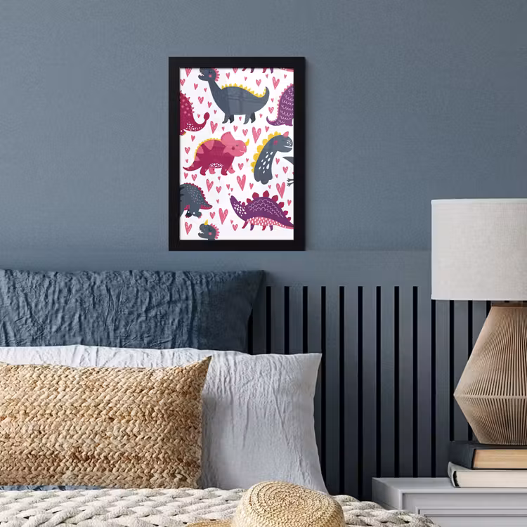 Poster met lijst - Dino - Hart - Patronen - Roze - Meisjes - Dinosaurus — 3