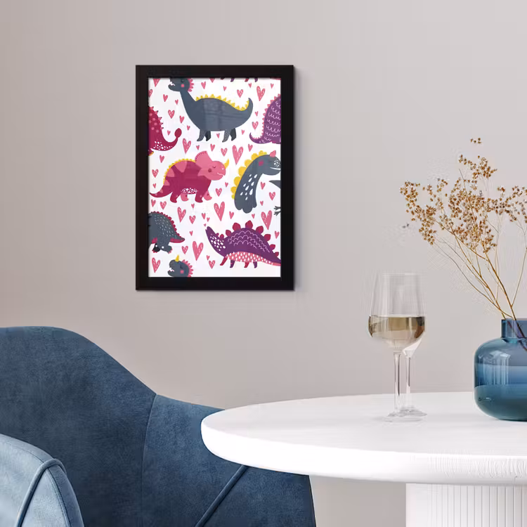 Poster met lijst - Dino - Hart - Patronen - Roze - Meisjes - Dinosaurus — 4