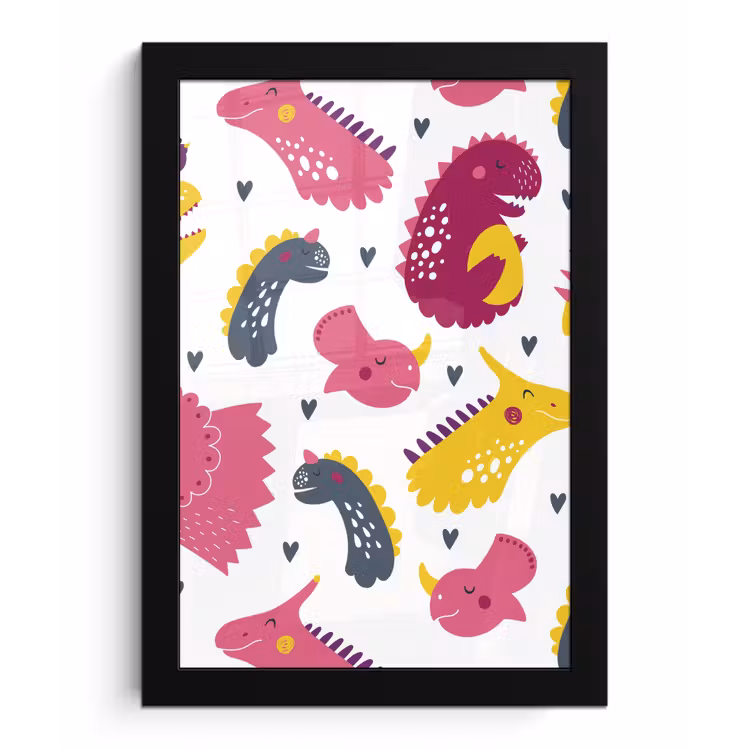 Poster met lijst - Dino - Patronen - Kind - Roze - Meisjes — 1