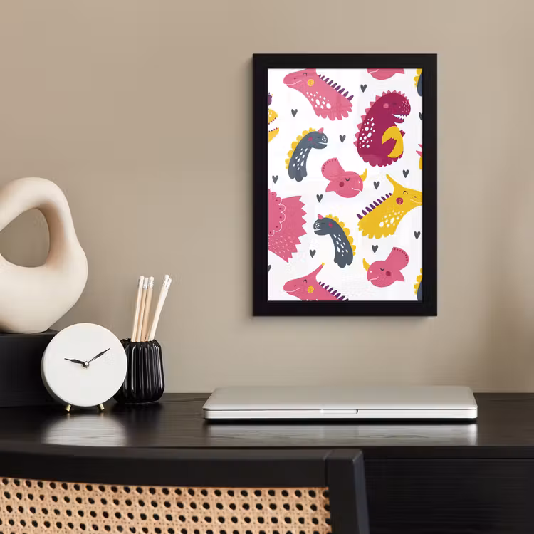 Poster met lijst - Dino - Patronen - Kind - Roze - Meisjes — 2