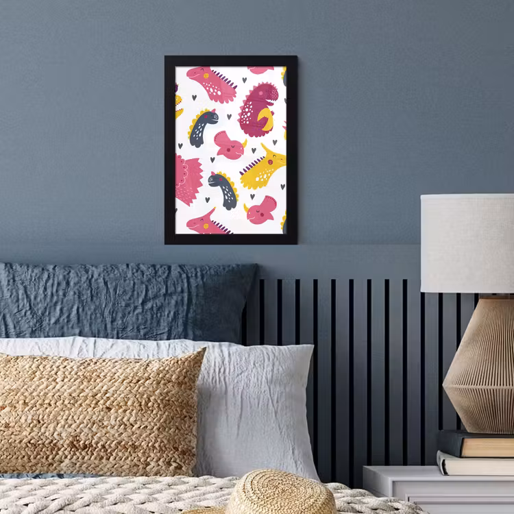 Poster met lijst - Dino - Patronen - Kind - Roze - Meisjes — 3
