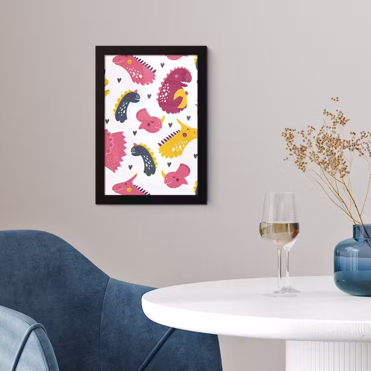 Poster met lijst - Dino - Patronen - Kind - Roze - Meisjes — 4