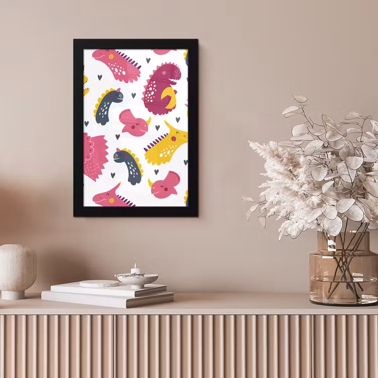 Poster met lijst - Dino - Patronen - Kind - Roze - Meisjes — 5